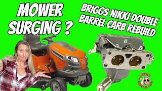 HOW TO FIX A SURGING RIDING MOWER Briggs and Stratton Double Barrel Carburetor Rebuild Repair