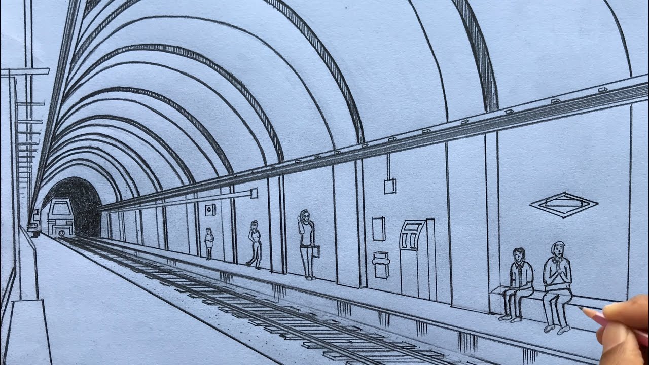 Here is a simple train station I drew - feedback appreciated : r/drawing