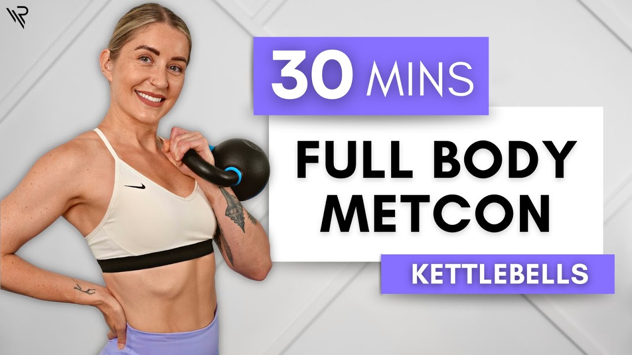 30 Min Full Body Kettlebell METCON Workout No Repeats low impact variations