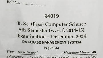 B.Sc Pass Computer Science | Database Management System (DBMS) | Semester 5 | MDU December 2024