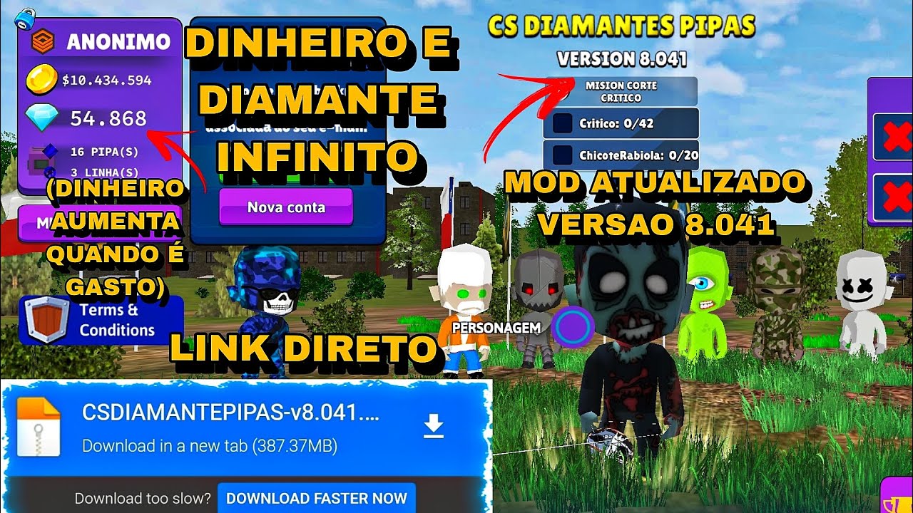 CS DIAMANTE PIPAS MOD APK 8.041 DINHEIRO INFINITO E TUDO DESBLOQUEADO ...