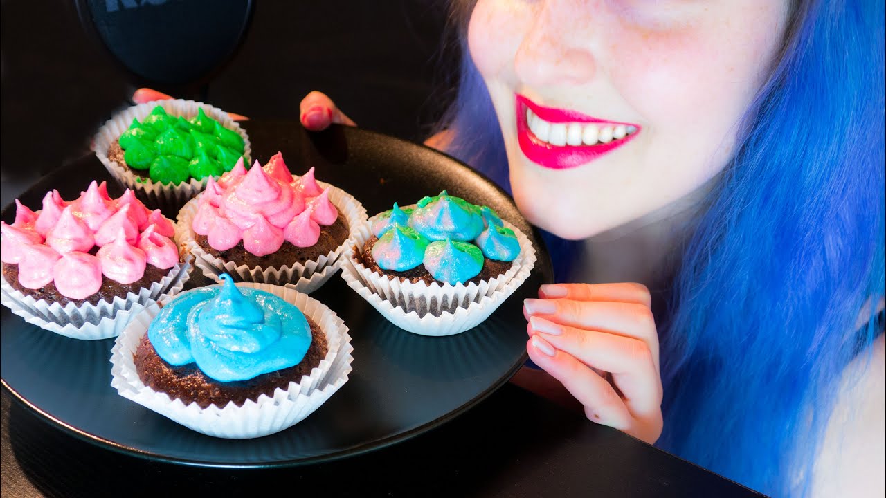 ASMR RAINBOW Cupcakes Colorful & Fancy Relaxing Eating Sounds [No