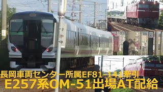 E257系OM-51秋田総合車両センター出場配給（EF81-141牽引）