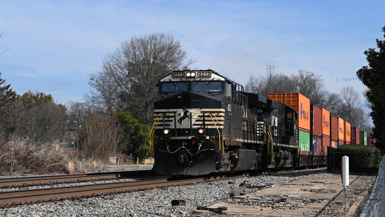 NS 2 trains passing the station in Spartanburg SC