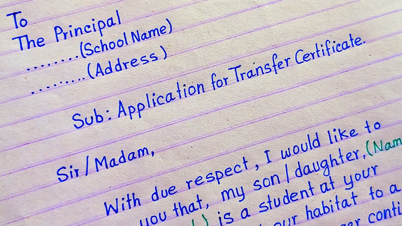 Application For Transfer Certificate TC In English Application For Application For Transfer Certificate TC In English Application For