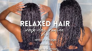 LONG &amp; HEALTHY RELAXED HAIR WASH DAY ROUTINE 2021! Moisture, Length Retention and No Breakage