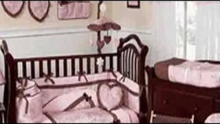 Pink and Brown French Toile and Polka Dot Girls Baby Crib Be