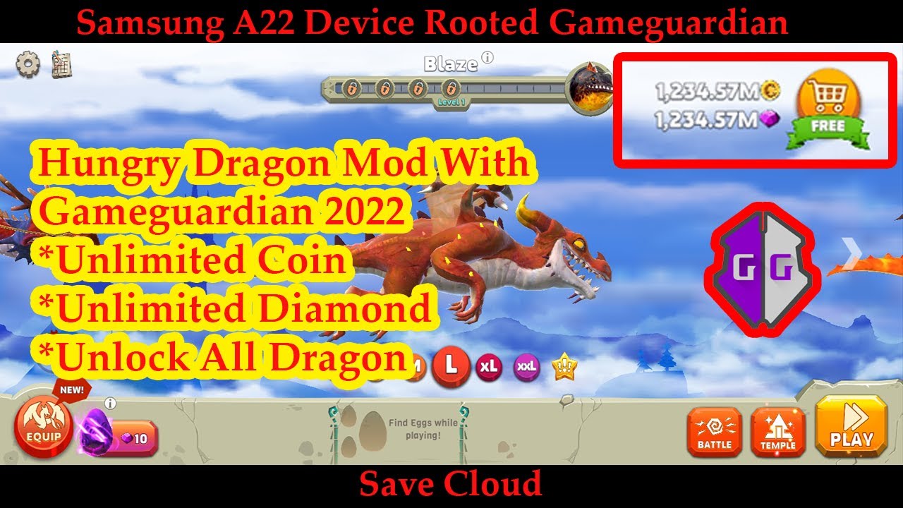 Hungry Dragon Mod With Gameguardian (Unlimited Coin and Gems)