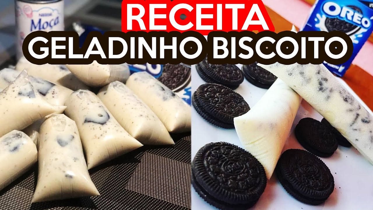 RECEITA GELADINHO GOURMET COM BISCOITO SACOLÉ DE BISCOITO DINDIN CREMOSO
