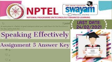 NPTEL | Speaking Effectively | Week 5 Assignment solutions | Moocs courses | Swayam Central