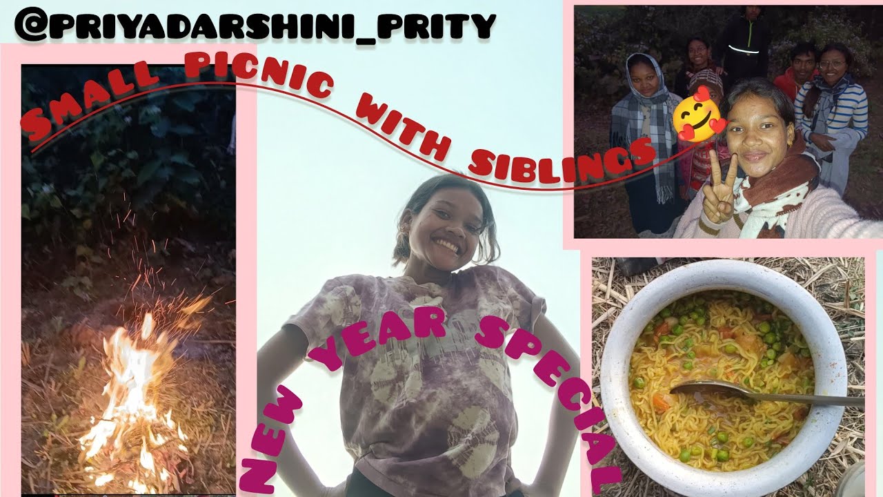 Picnic with siblings in village 