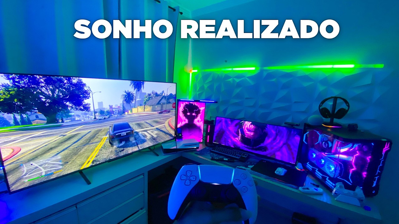TUNEI Meu Quarto GAMER Com Uma TV GIGANTE (Sonho Realizado)