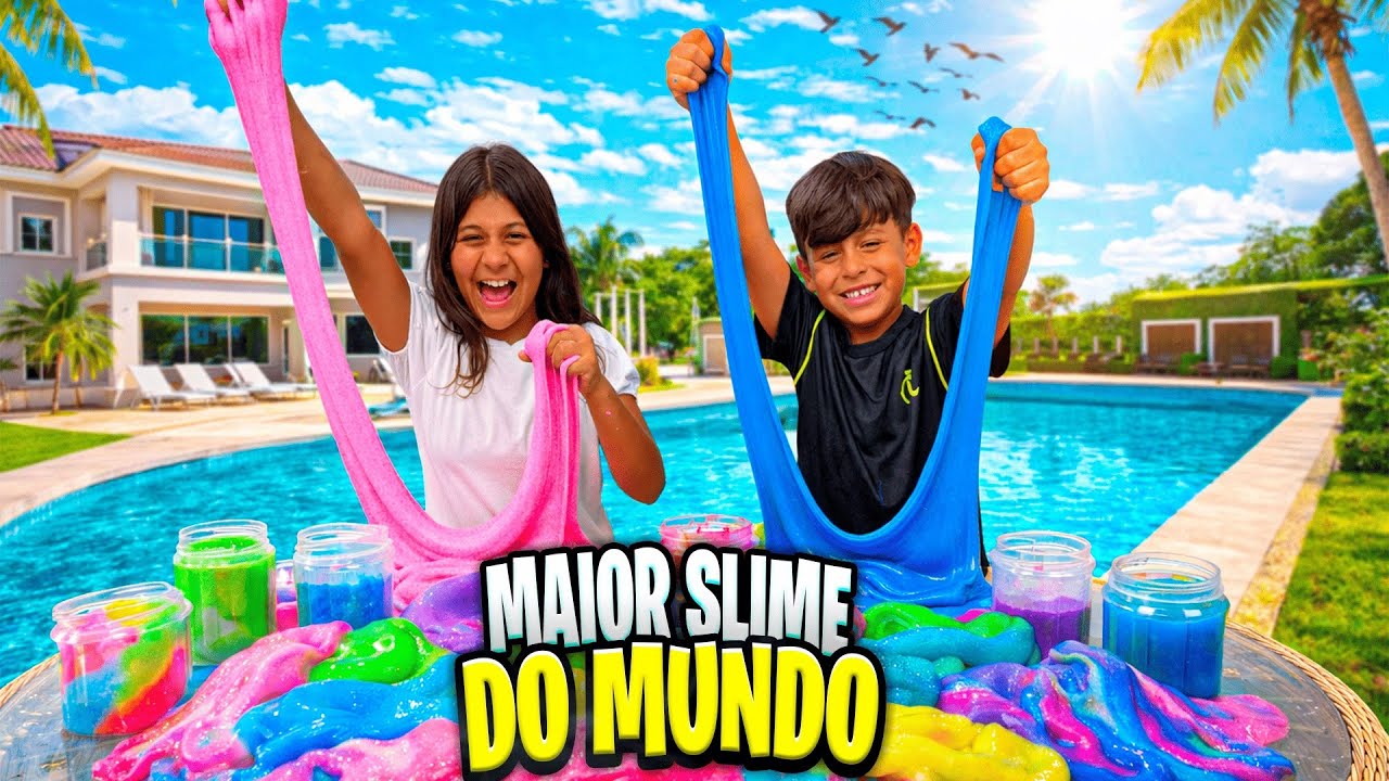 NUNCA VI UM SLIME TÃO GIGANTE! 😳 QUEM FEZ O MAIOR SLIME? 😲😳
