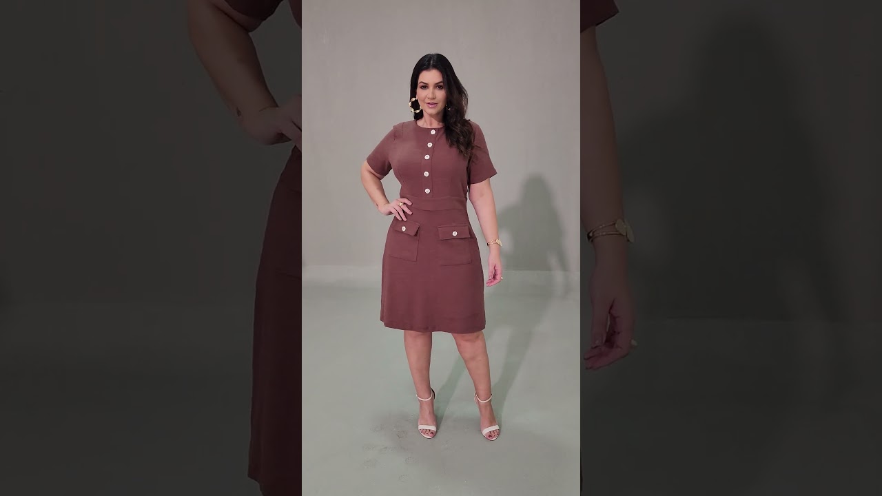 Vestido Plus Size De Tweed Com Botão Orgânico Hadaza