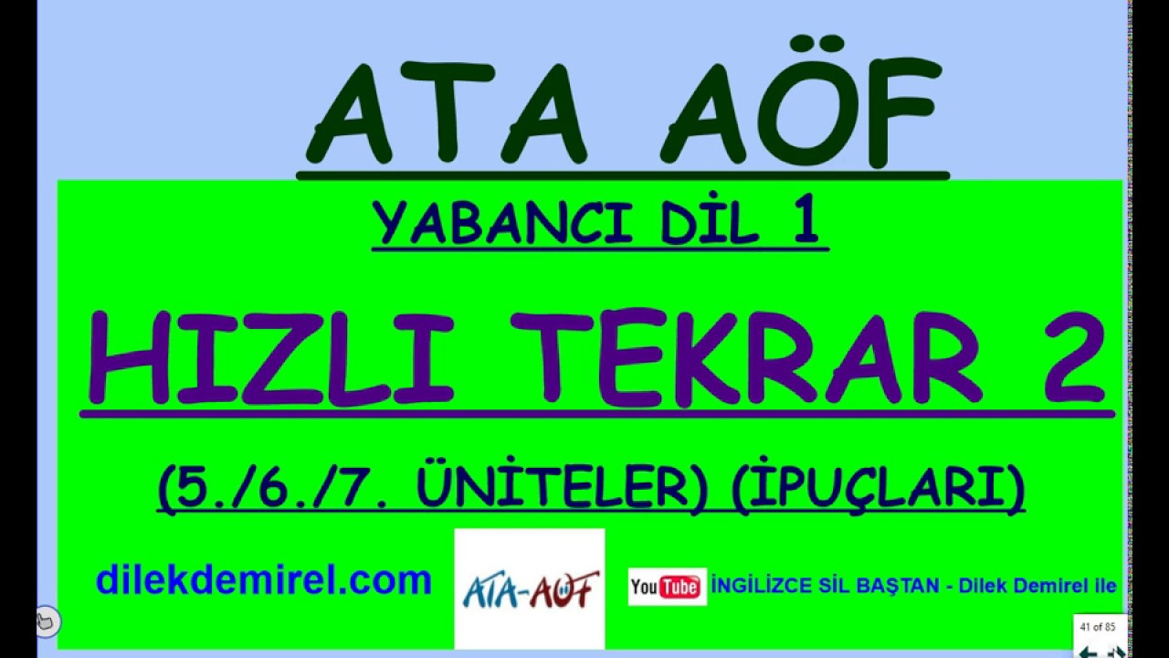 ATA AÖF İNGİLİZCE 1 ÖZET (5.-7. ÜNİTELER)