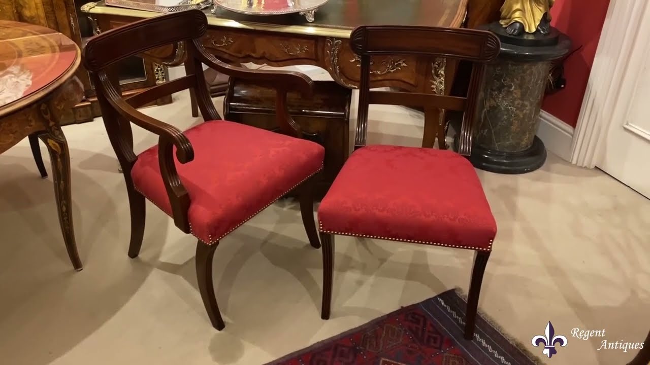Vintage Set 12 English Regency Revival Bar Dining Chairs