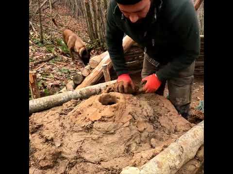 Building A Hunter Hut With Fireplace Bushcraft Shelter From Wood And Clay