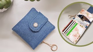 DIY Small Denim and Floral Bifold Wallet (Old Jeans Idea) | Tutorial