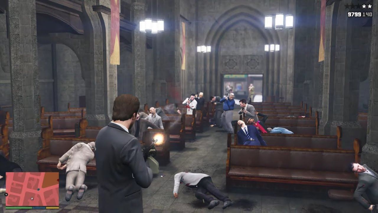 GTA 5 - Mafia Church Massacre + Five Star Escape - YouTube