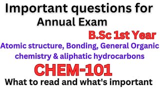 CHEM 101 Important topics for final Exam  B.Sc 1st year HPU/SPU