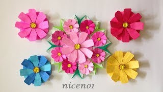 折り紙 コスモスの花 簡単な折り方（niceno1）Origami cosmos flower tutorial