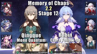 E6 Qingque Mono Quantum & E0 Robin Clara FuA | Memory of Chaos 12 | 3 Stars | Honkai: Star Rail