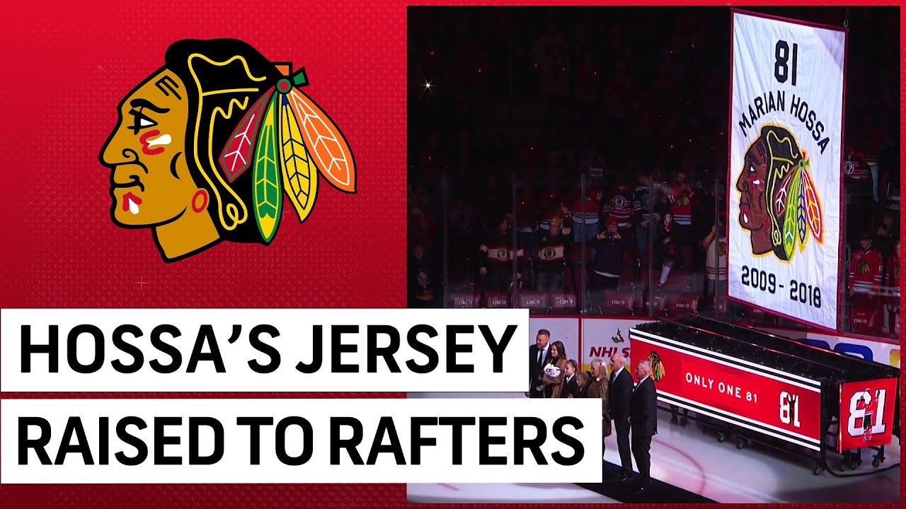 Marian Hossa's #81 goes to the rafters! 