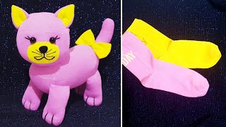 MAKING A TOY CAT FROM SOCKS/Very easy to make/My own design/Cat