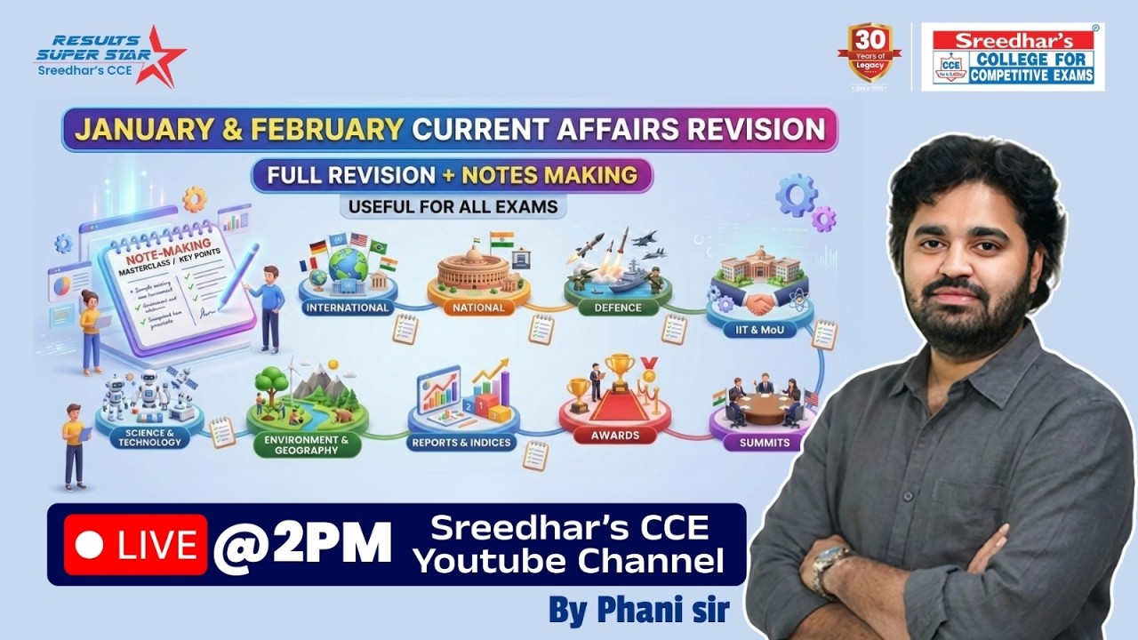 🔴 January & February Current Affairs 2026 | Full Revision + Notes Making | SREEDHAR'S CCE |PHANI SIR