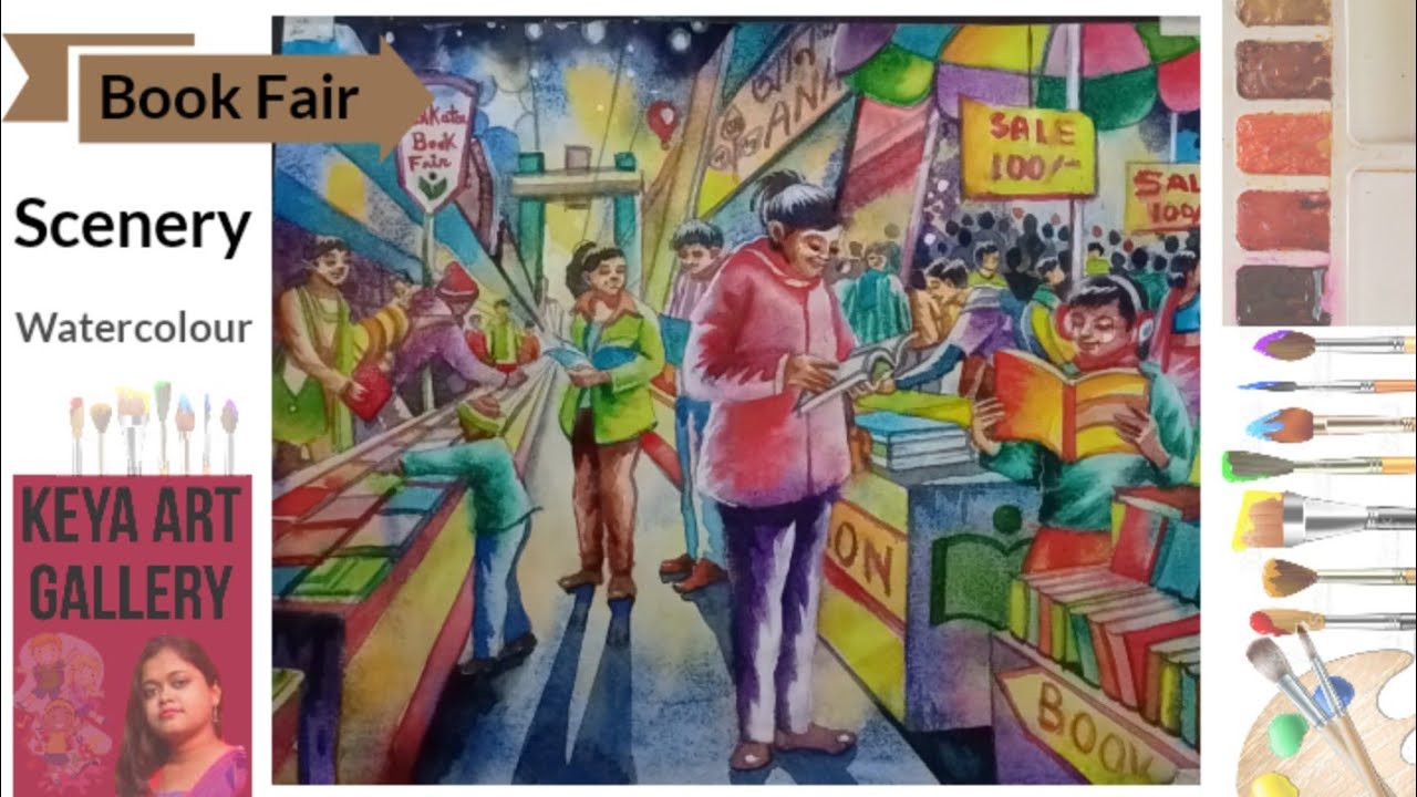 Book Fair Composition। Watercolour Scenery YouTube