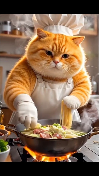 Kucing memasak untuk sarapan #kucing #ai ##masak #fyp #lucu