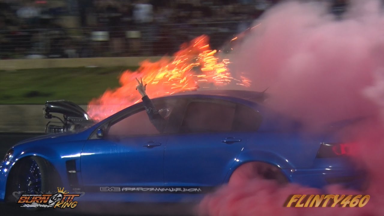 WIDE OPEN HUGE ENGINE BAY FIRE AT BURNOUT KING YouTube