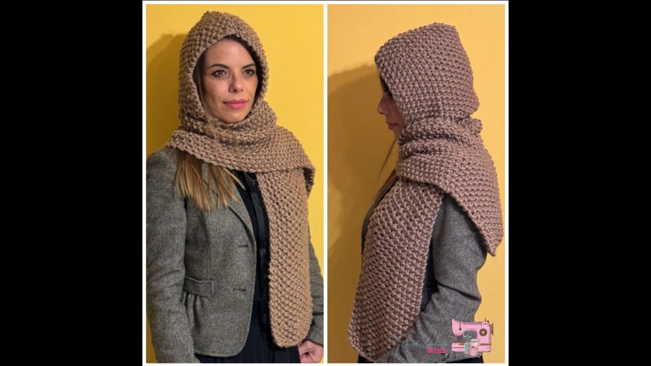 Sciarpa con cappuccio ai ferri 🧶🧣 Facilissima anche per