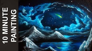Painting A Starry Night Sky and Moonlit Clouds with Acrylics in 10 Minutes!