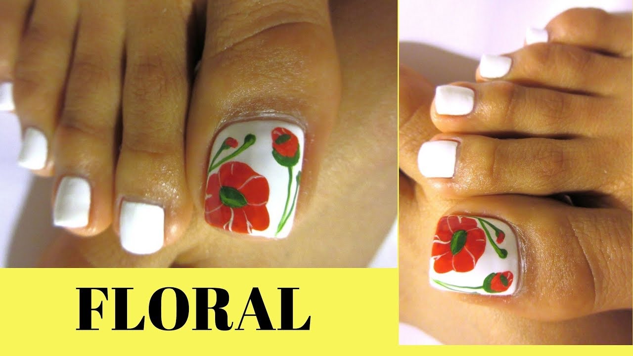 Unas Con Flores Faciles Paso A Paso Pedicure Flowers Design Toe Nail Art Youtube