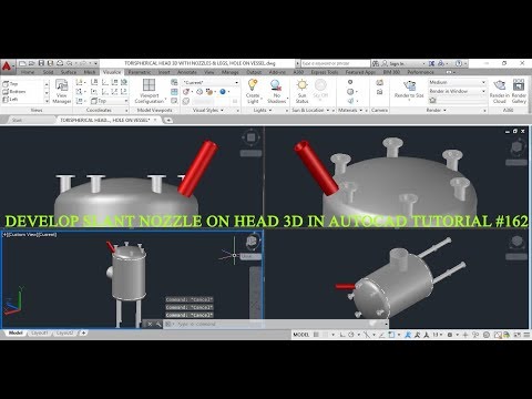 HOW TO DEVELOP 3D SLANT HOLE & NOZZLE ON VESSEL HEADS IN AUTO CAD TUTORIAL #162