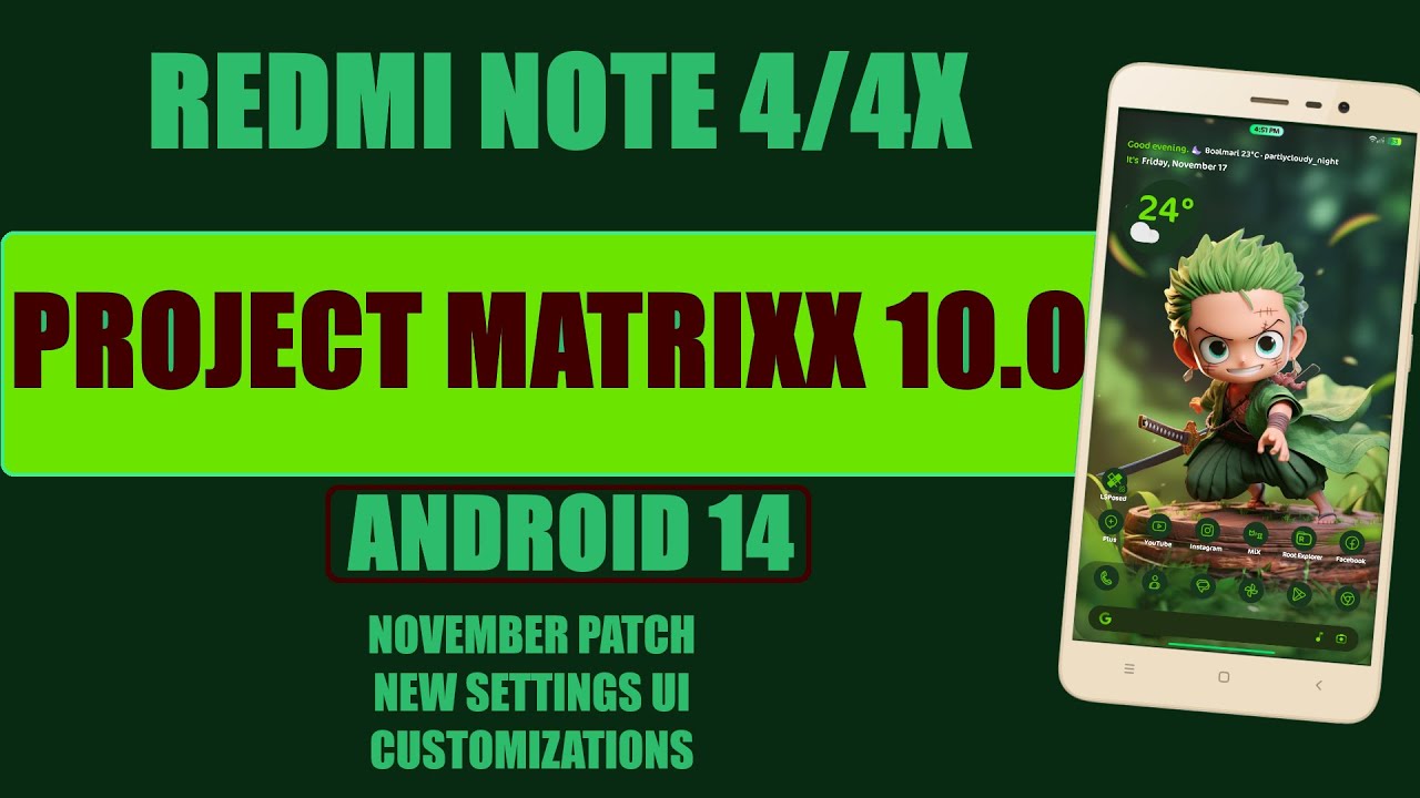 Android 14 Ft. Project Matrixx 10.0 For Redmi Note 4/4X November Patch Redesigned Setting UI