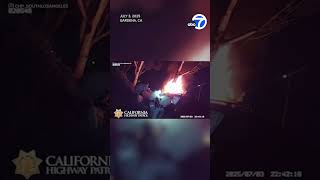 Video shows CHP officers rescue unconscious driver from burning car