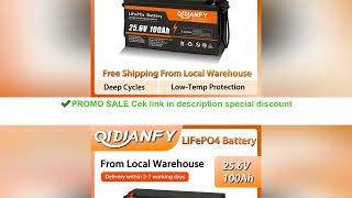 Qidianfy 24V 100Ah LiFePO4 Battery Built-in 100A BMS 2560Wh Deep Cycles Rechargeable Lithium Battery