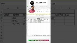 Excel DATEDIF Function in Hindi | Age Calculation Formula | Date Difference in Excel #agecalculation