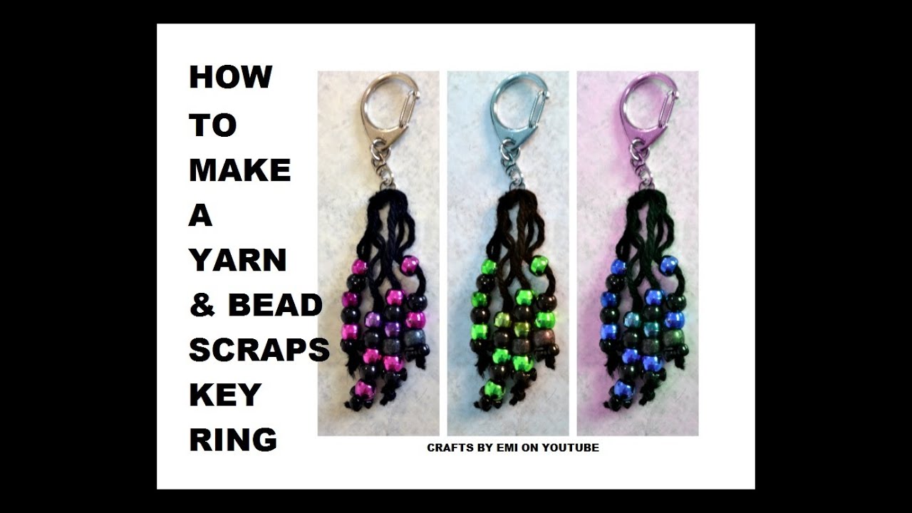 DIY yarn and bead scraps key ring, quick craft. YouTube