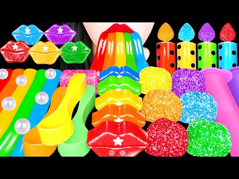 ASMR RAINBOW DESSERTS KOHAKUTO 무지개 디저트 코하쿠토, 레인보우 젤로슈터, 입술 코하쿠토, 먹는 숟가락 JELLO SHOOTER EATING MUKBANG