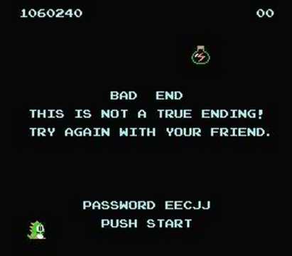 NES Bubble Bobble ending (bad ending)