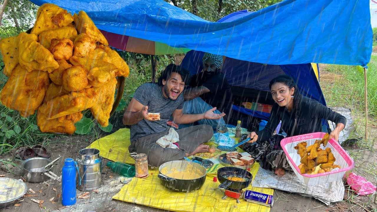 Bread Roll & Bread pakora 🥪ll outdoor cooking in rain ☔️
