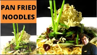 Pan Fried Maggi Noodles with stir fried Mushrooms