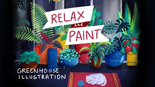 Relaxing Painting to wash your stress away | Greenhouse illustration Time-lapse on Procreate & iPad