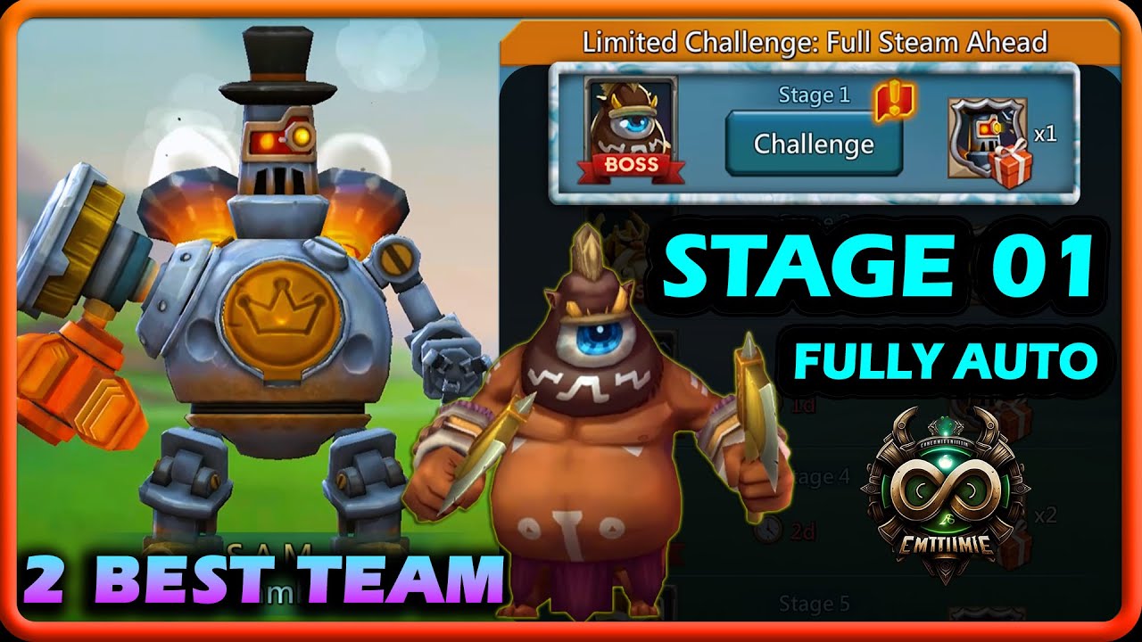Lords Mobile Steambot Stage 1 Two Auto Team | Limited Challenge Full Steam Ahead Stage 1 Best Team