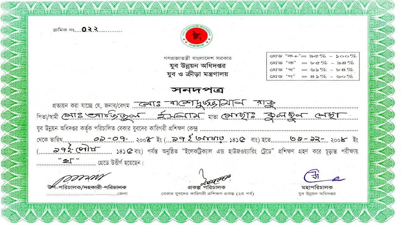 residential certificate application letter in bengali