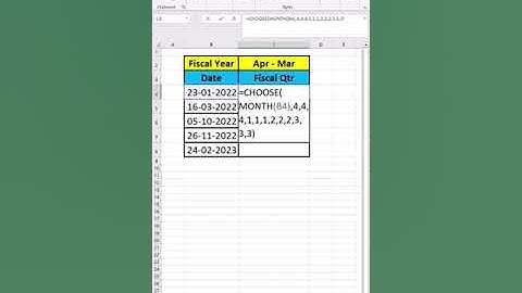 How to use CHOOSE function  in excel to find fiscal quarter | #shorts