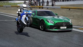 Yamaha YZF R1 2008 vs Mercedes-Benz AMG GT-R Tuned vs Aston Martin Victor at Old Spa